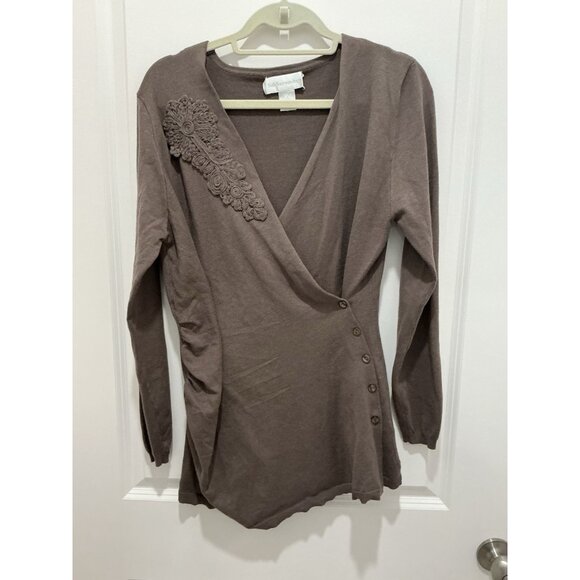 Soft Surroundings Sweater Large Tone On Tone Appliqué Buttons Inside & Out - Picture 1 of 9